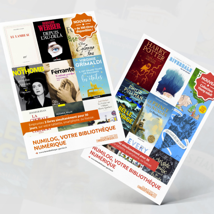 Visuals of flyers made for the library of Garches