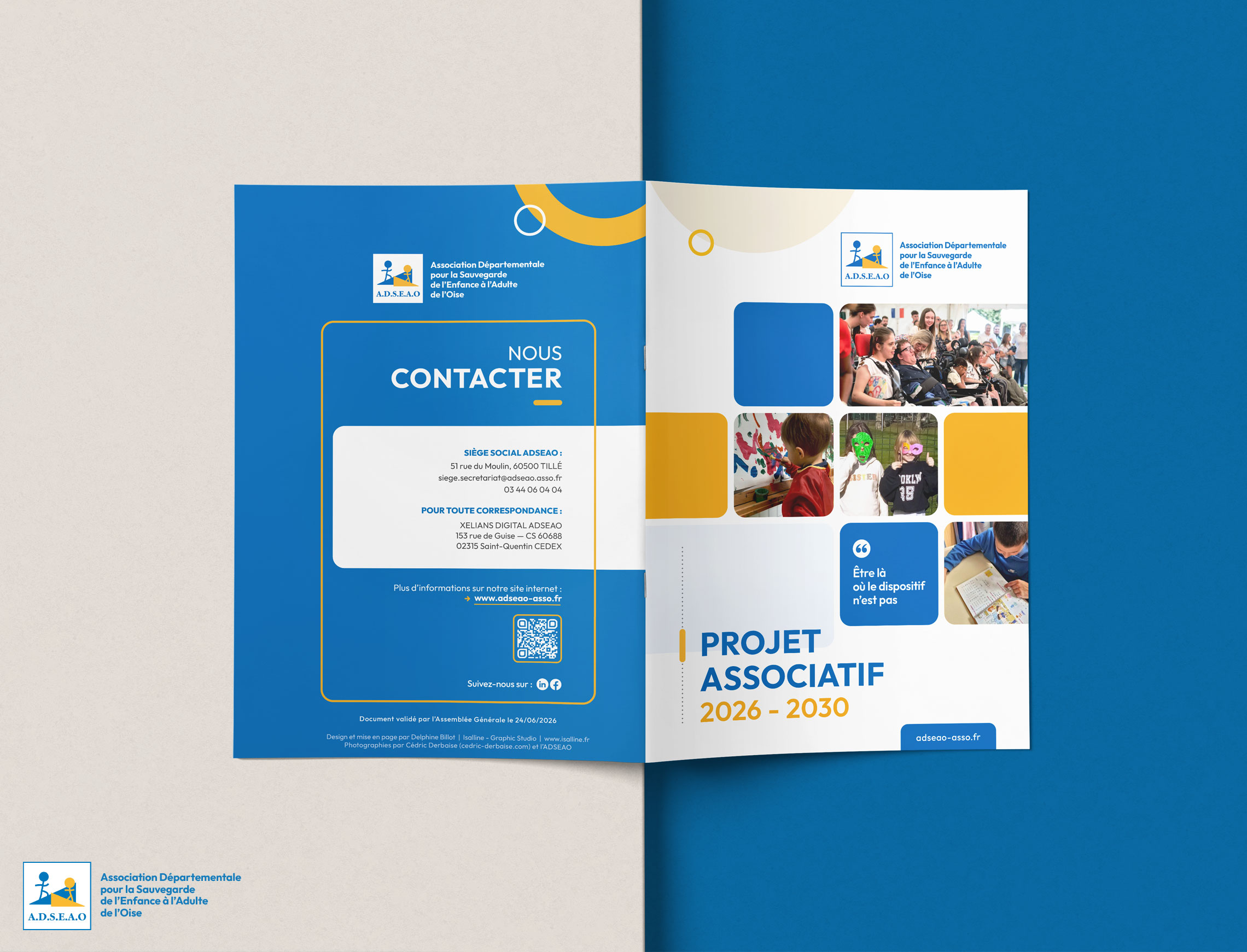 Front and back covers of ADSEAO's 2026–2030 Strategic Plan featuring the association's contact information.