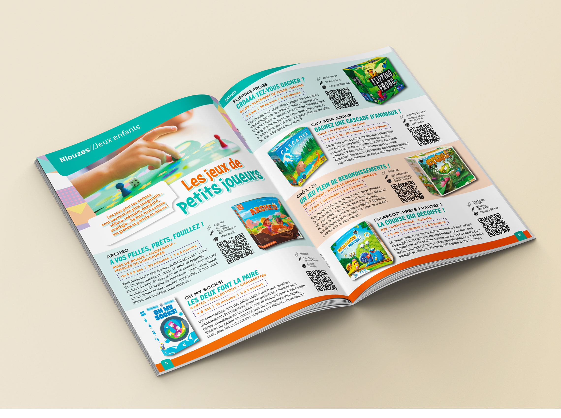Interior double-page spread with section header featuring board games for children.