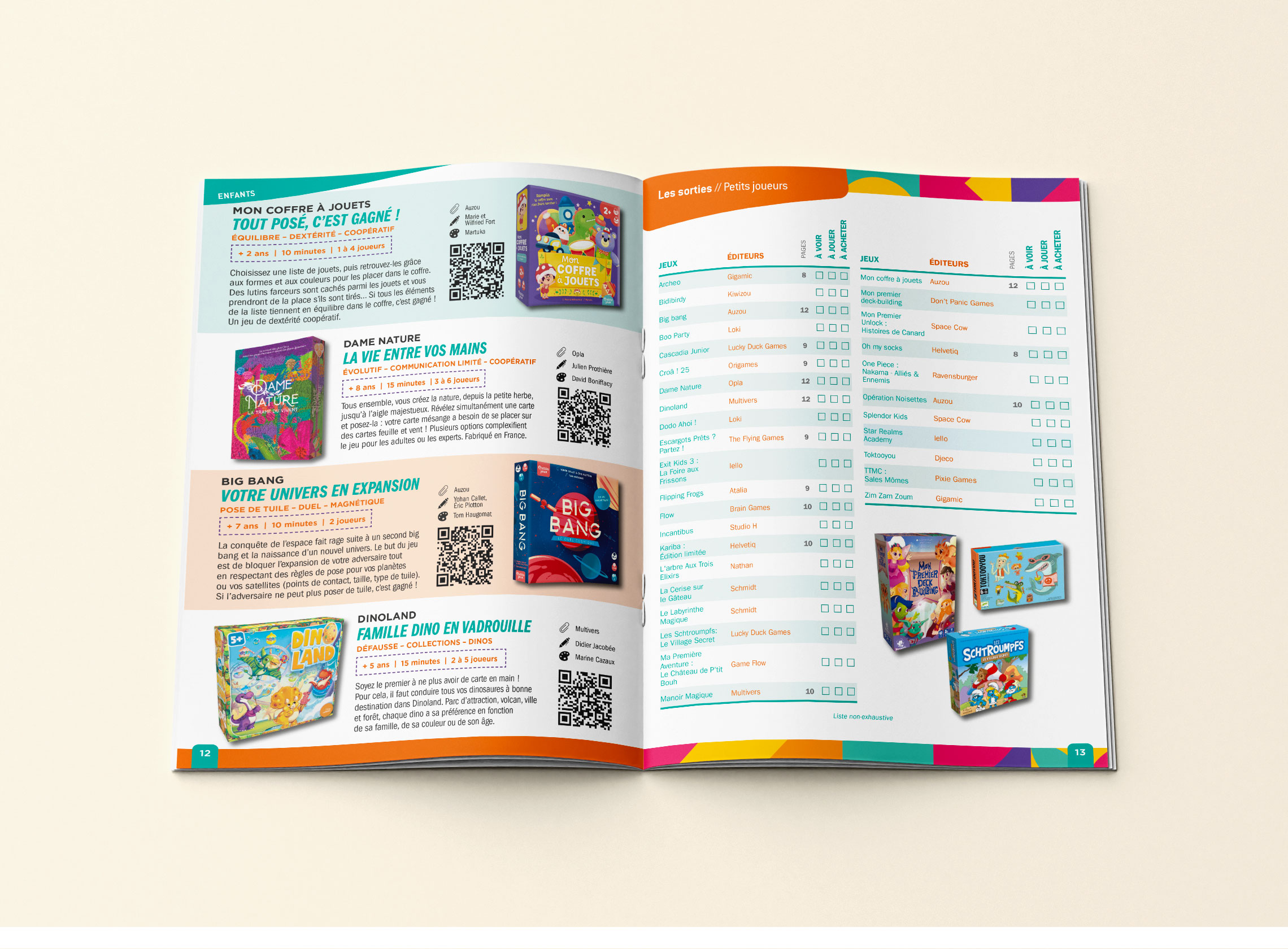 Interior double-page spread listing upcoming board game releases.