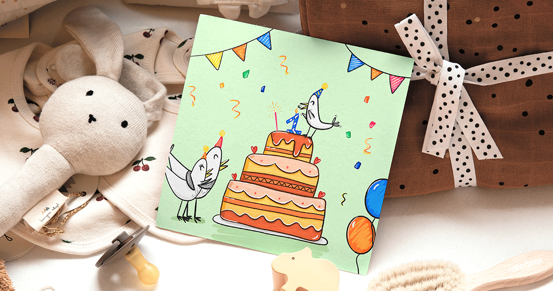 A greeting card for the first year of a baby girl!