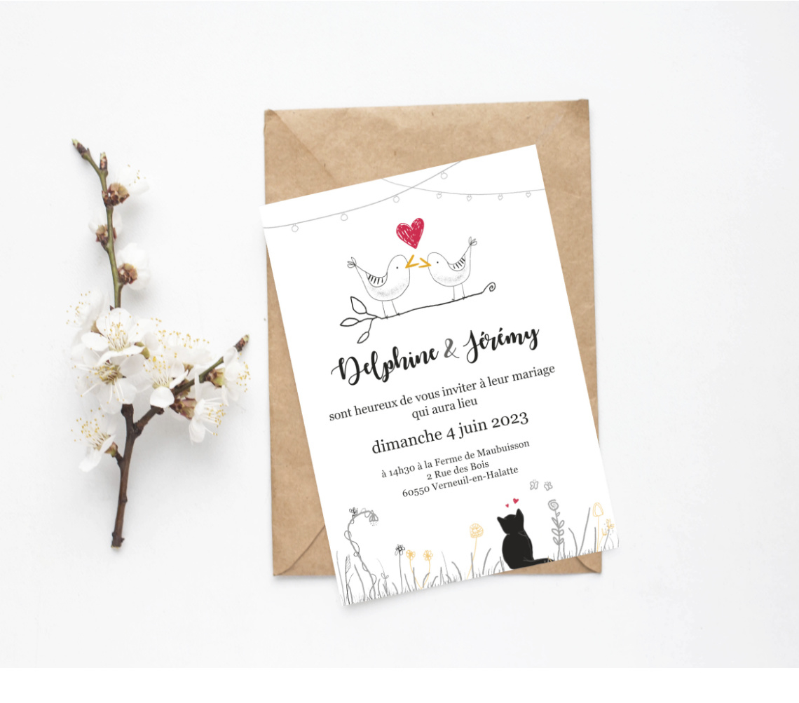 Front cover of the wedding invitation.